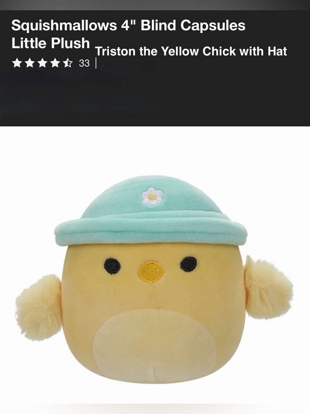 *new* Squishmallows Triston the Yellow Chick with Hat 4” Plush
